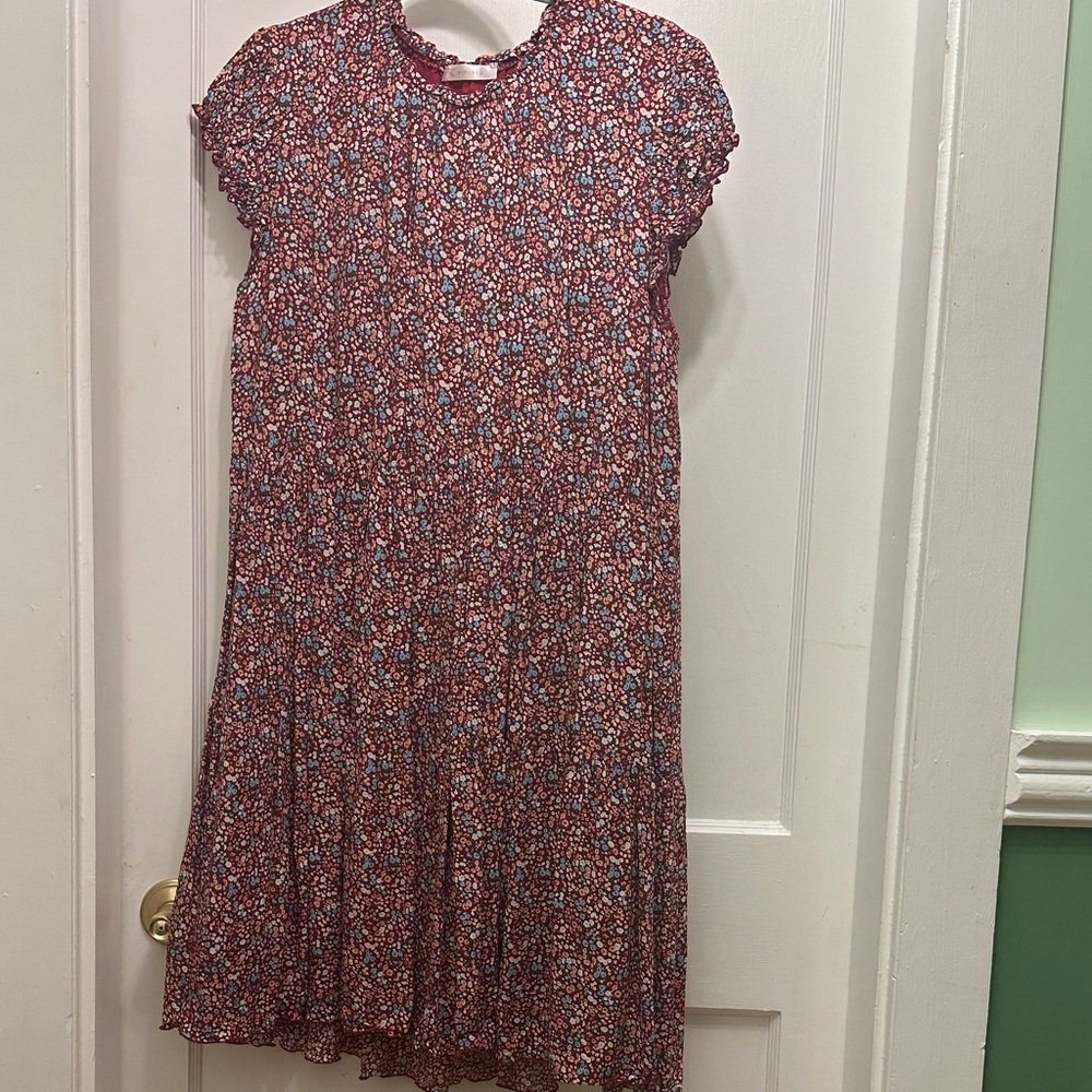 Elegant Floral Midi Dress in Red and Blue